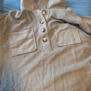 Tan Button-Up Pullover with Pockets